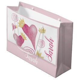 Bolsa De Regalo Grande Monogramado de la acuarela Rubor Crown Heart