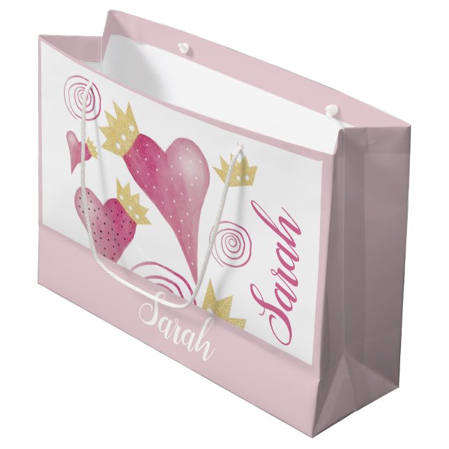 Bolsa De Regalo Grande Monogramado de la acuarela Rubor Crown Heart (Angulo Anverso)