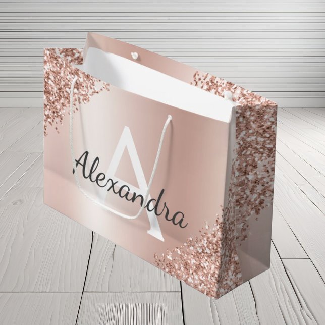 Bolsa De Regalo Grande Monogramado Purpurina metálico Rubor Pink Rose Gol (Subido por el creador)