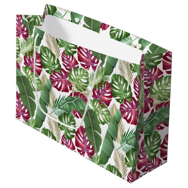 Bolsa De Regalo Grande Monstera tropical y hojas de palma (Angulo Anverso)