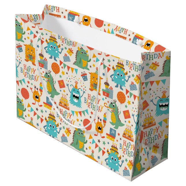 Bolsa De Regalo Grande Monstruos de la fiesta de cumpleaños (Angulo reverso)