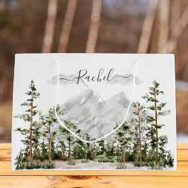 Bolsa De Regalo Grande Montaña y bosque de acuarela monogramada
