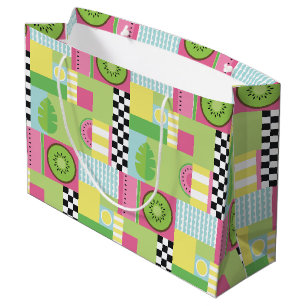 Bolsa De Regalo Grande Mosaico amarillo verde rosa de la fruta de verano