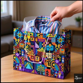 Bolsa De Regalo Grande Mosaico de Colcha Geométrica de Arte Popular Abstr