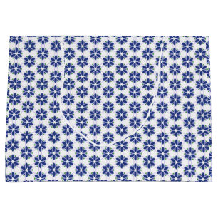 Bolsa De Regalo Grande Mosaico floral azul de la marina