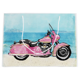 Bolsa De Regalo Grande Motocicleta rosa en la playa