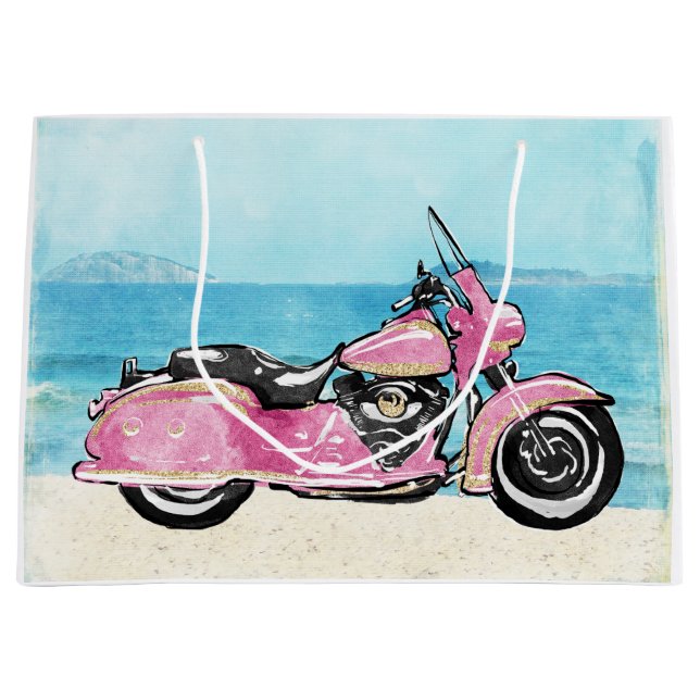 Bolsa De Regalo Grande Motocicleta rosa en la playa (Anverso)
