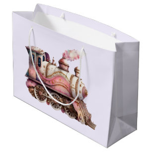 Bolsa De Regalo Grande Motor de tren rosa Vintage Steampunk Style