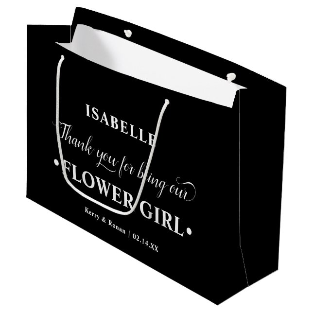 Bolsa De Regalo Grande Muchacha de flores negra blanca personalizada Grac (Angulo Anverso)
