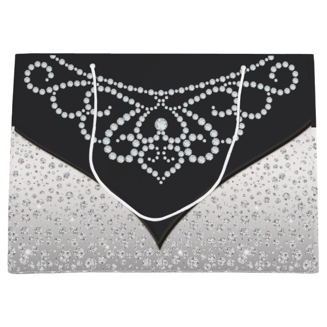 Bolsa De Regalo Grande Mujeres de diamantes de plata negra (Anverso)