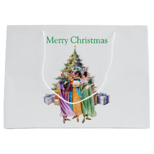 Bolsa De Regalo Grande Mujeres vintage de Navidad con manguitos de piel