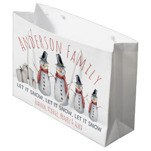 Bolsa De Regalo Grande Muñeco de Nieve Personalizado con el Apellido de l