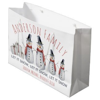Bolsa De Regalo Grande Muñeco de Nieve Personalizado con el Apellido de l