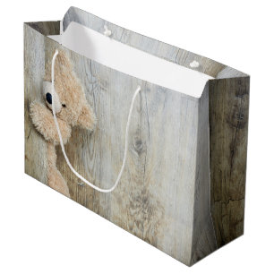 Bolsa De Regalo Grande Muro De Madera Rústica De Oso Cutáneo Con Oso