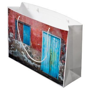 Bolsa De Regalo Grande Muro rojo, azul y gris, puerta y ventana