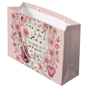 Bolsa De Regalo Grande Music Notes and Flowers Retro Style