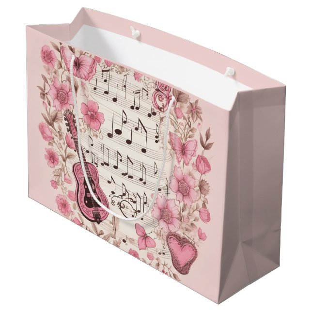 Bolsa De Regalo Grande Music Notes and Flowers Retro Style (Angulo reverso)