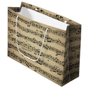 Bolsa De Regalo Grande Música De Hoja En Papel Vintage