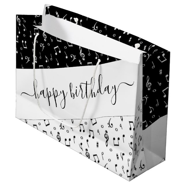 Bolsa De Regalo Grande Música en blanco y negro personalizada (Angulo Anverso)
