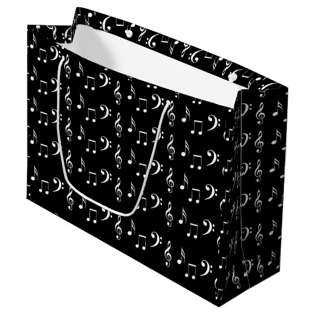 Bolsa De Regalo Grande Músico de notas musicales en blanco y negro (Angulo Anverso)