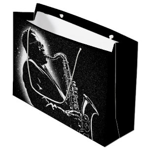 Bolsa De Regalo Grande Músico de saxofón estilo gráfico BW de los 50