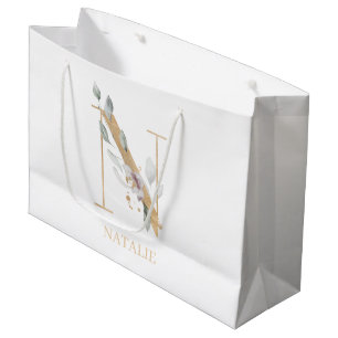 Bolsa De Regalo Grande N Floral monograma personalizado