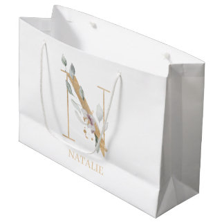 Bolsa De Regalo Grande N Floral monograma personalizado