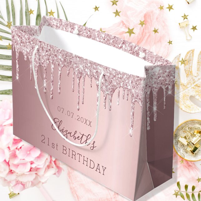 Bolsa De Regalo Grande Nacimiento purpurina rosa rubor nombre monograma (Subido por el creador)