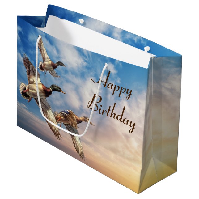 Bolsa De Regalo Grande Nacimiento Volando Patos Mallard Sunrise Sky (Angulo Anverso)