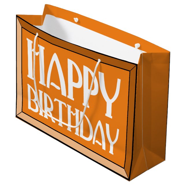 Bolsa De Regalo Grande Naranja Bevled Happy Birthday Art Deco (Angulo Anverso)