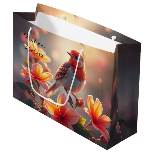 Bolsa De Regalo Grande Naranja Bird Floral Gift Bag (Angulo Anverso)