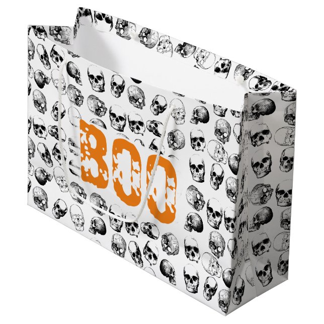 Bolsa De Regalo Grande Naranja Boo Halloween Spooky Skull Pattern (Angulo Anverso)