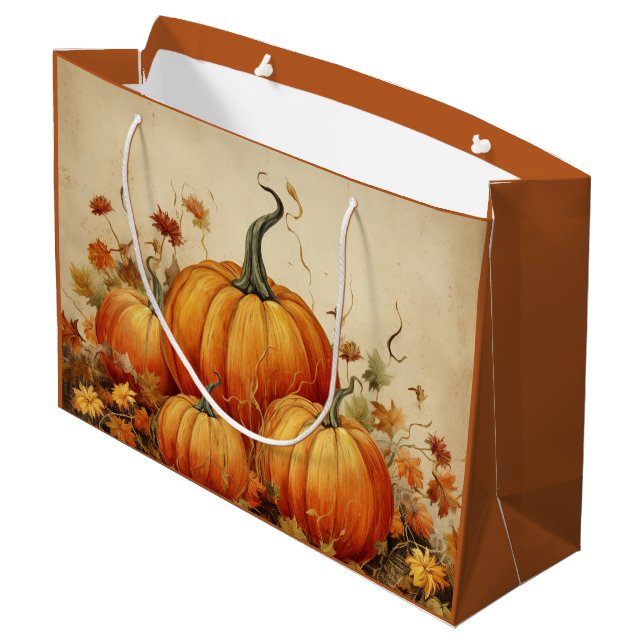 Bolsa De Regalo Grande Naranja Calabazas Rustic Otoño (Angulo reverso)