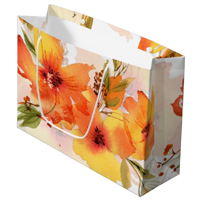 Bolsa De Regalo Grande Naranja cascada cascada floral (Angulo Anverso)