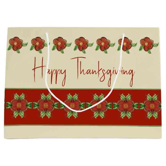 Bolsa De Regalo Grande Naranja con acento floral (Anverso)