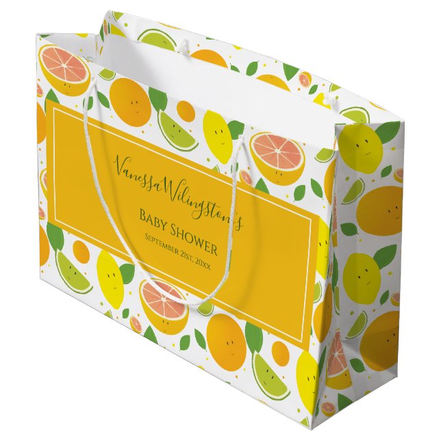 Bolsa De Regalo Grande Naranja Cute Lemon Citrus Fruit Baby Shower (Angulo reverso)