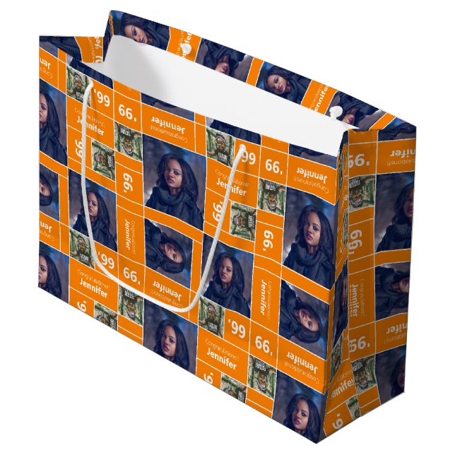 Bolsa De Regalo Grande Naranja de año de clase de graduación fotográfica  (Angulo Anverso)