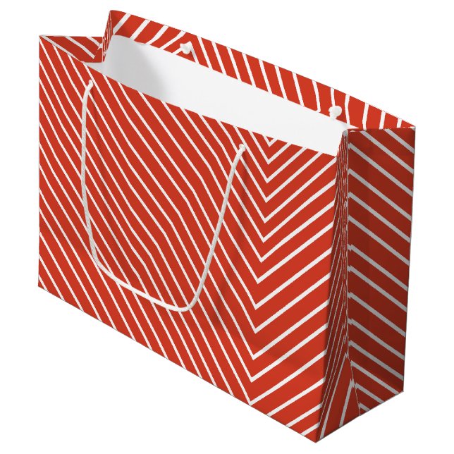 Bolsa De Regalo Grande Naranja de Chevron y blanco (Angulo Anverso)