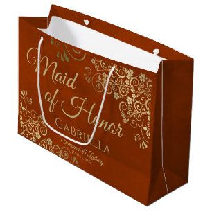 Bolsa De Regalo Grande Naranja de ornato y doncella de oro Boda de honor