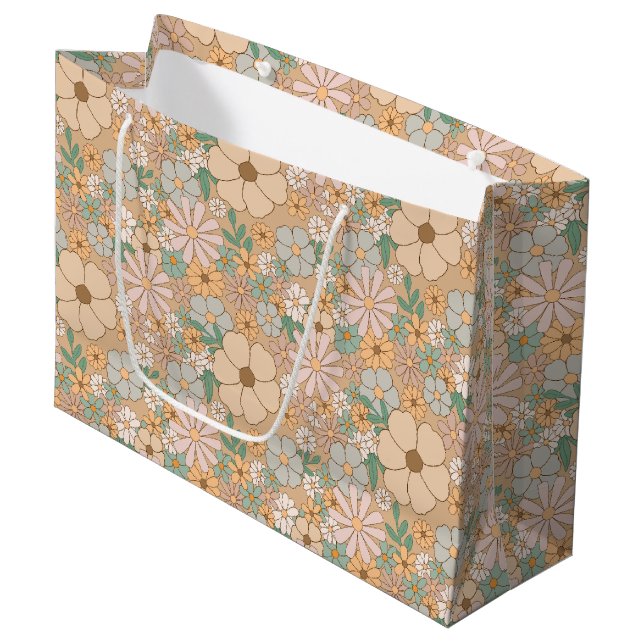 Bolsa De Regalo Grande Naranja De Peach Floral Gris Rosa (Angulo Anverso)