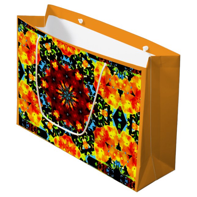 Bolsa De Regalo Grande Naranja Floral (Angulo Anverso)