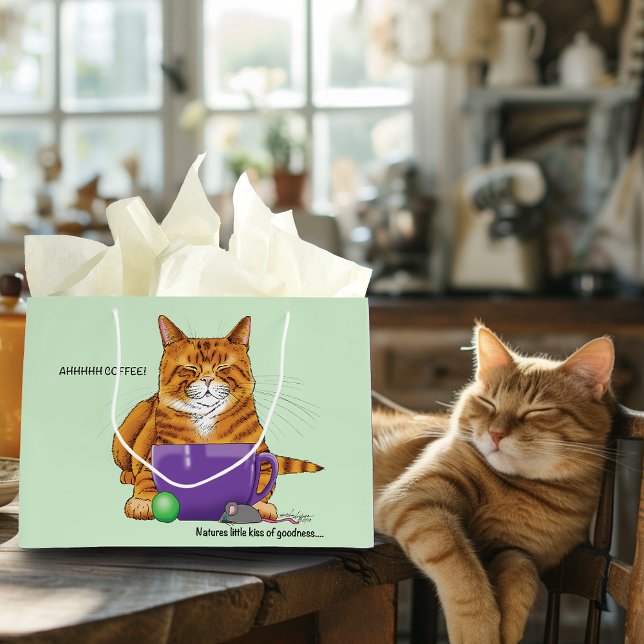 Bolsa De Regalo Grande Naranja Ginger Coffee Cat Funny (Subido por el creador)