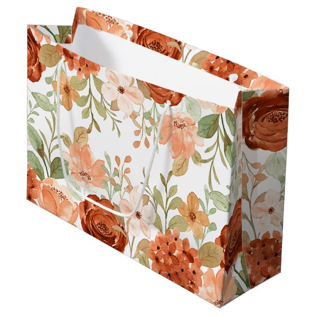 Bolsa De Regalo Grande Naranja otoño acuarela floral (Angulo Anverso)