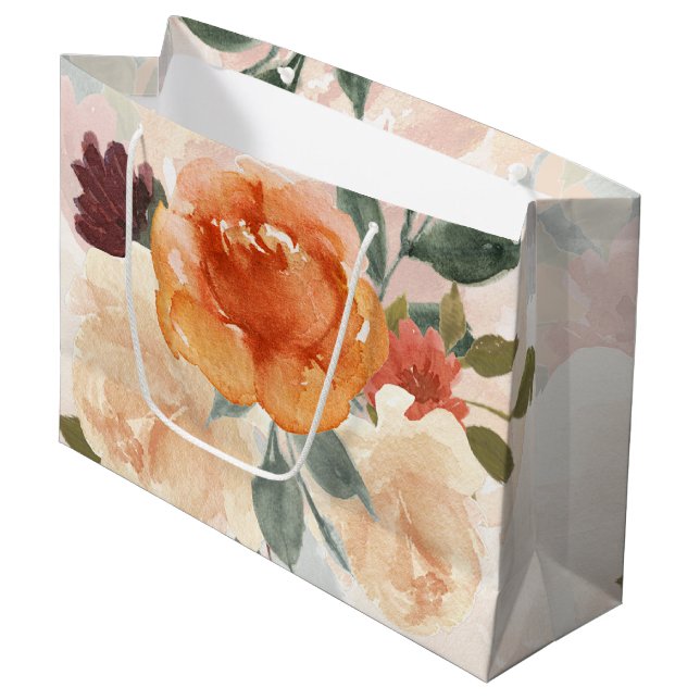 Bolsa De Regalo Grande Naranja otoño acuarela floral (Angulo Anverso)