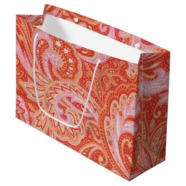 Bolsa De Regalo Grande Naranja Paisley (Angulo Anverso)