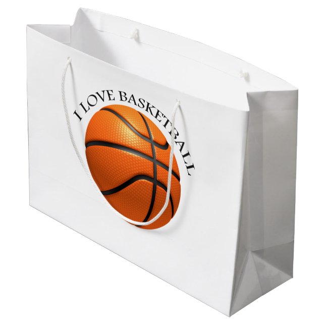 Bolsa De Regalo Grande naranja personalizado y baloncesto de cuero negro  (Angulo reverso)