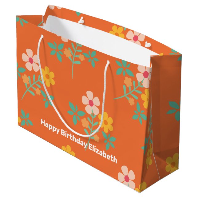 Bolsa De Regalo Grande Naranja retro Daisy Bouquet Pattern Personalizado (Angulo reverso)