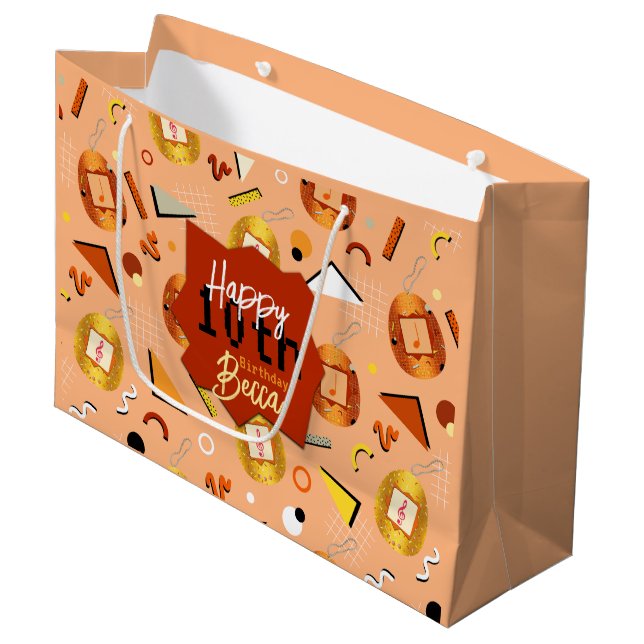 Bolsa De Regalo Grande Naranja retro Tamagotchi Cumpleaños (Angulo Anverso)