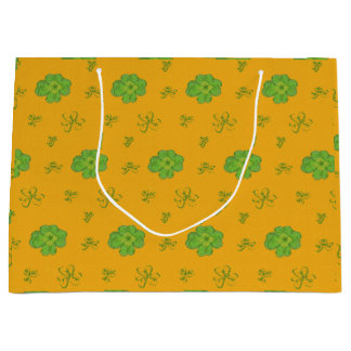 Bolsa De Regalo Grande Naranja verde trébol de cuatro hojas