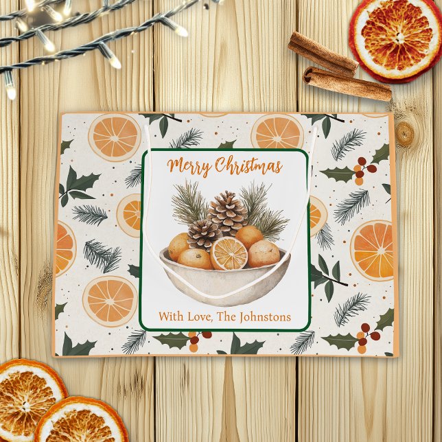 Bolsa De Regalo Grande Naranjas y Navidades de pino personalizados (Subido por el creador)